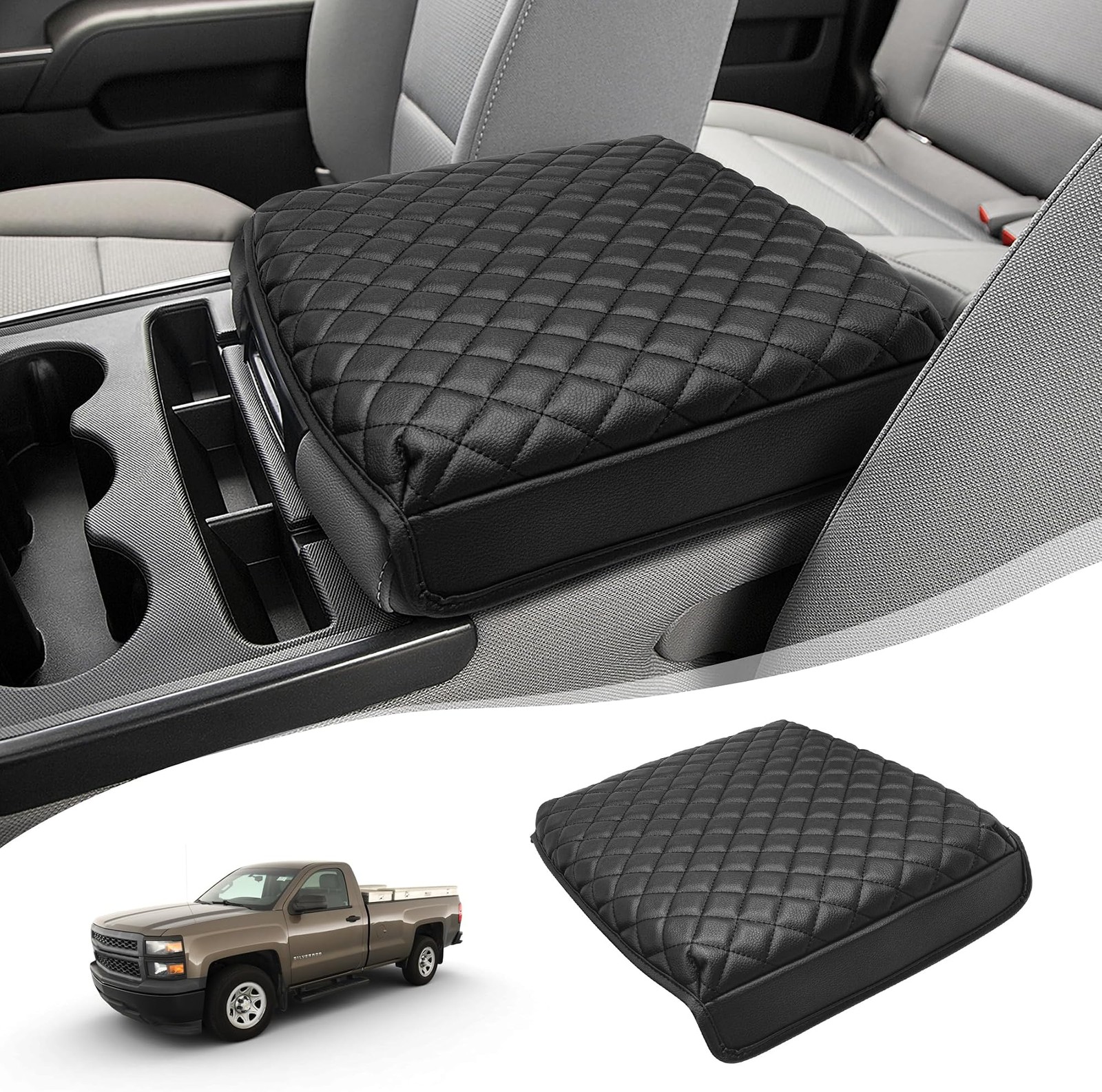 Center Console Armrest Cover for 2014-2018 GMC Sierra & Chevrolet Chevy Silve…