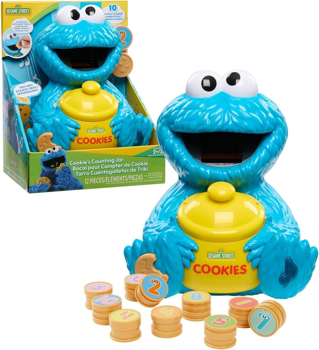 Sesame Street Cookie’s Counting Jar, 12-Pieces, 20+ Phrases and Sounds, Learning