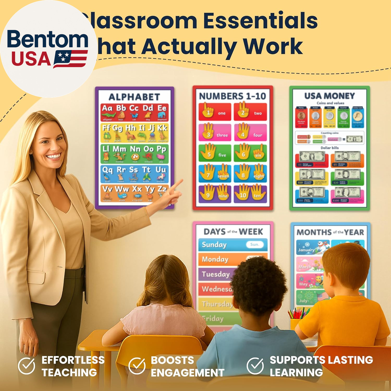 Educational Posters for Kids – 18 Laminated Preschool Posters for Classroom, Alp