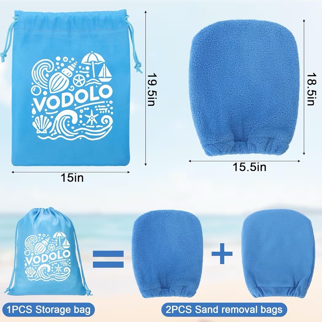 Vodolo 2 in 1 Sand Remover for Beach,2Pcs Wipe Off Mitts 2PCS, Blue