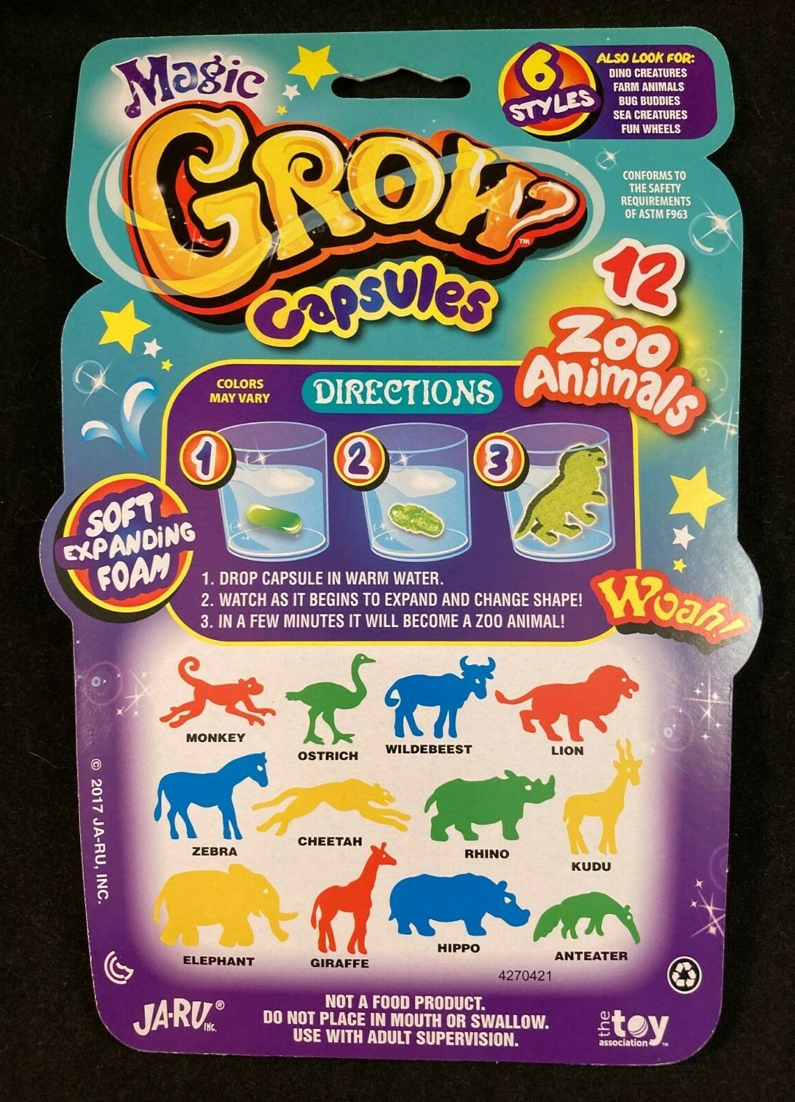 Magic Grow Capsules – 12 Zoo Animals – Soft Expanding Foam