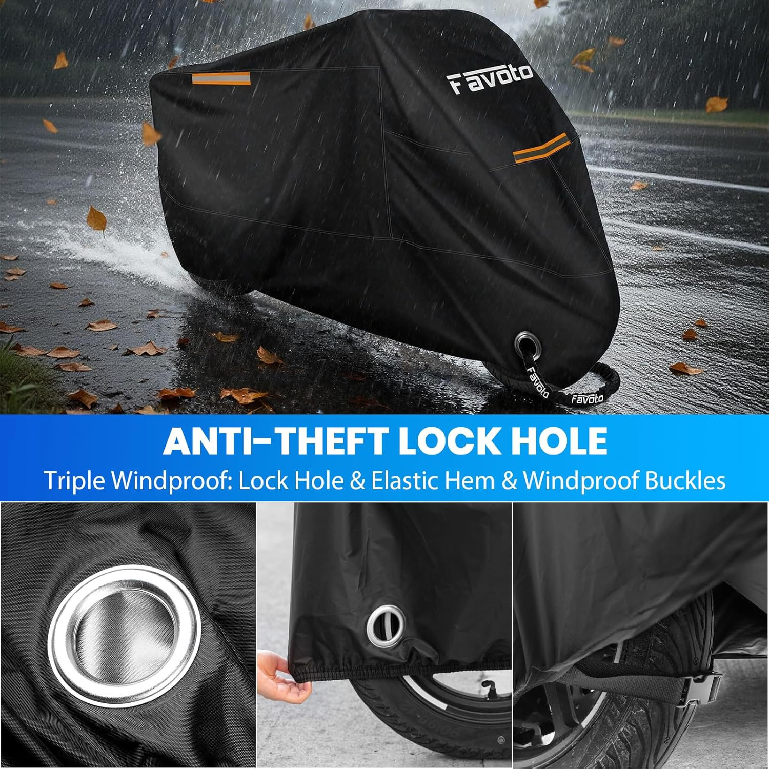 Motorcycle Cover Waterproof Outdoor All Season Weather Sun Rain Protection Night