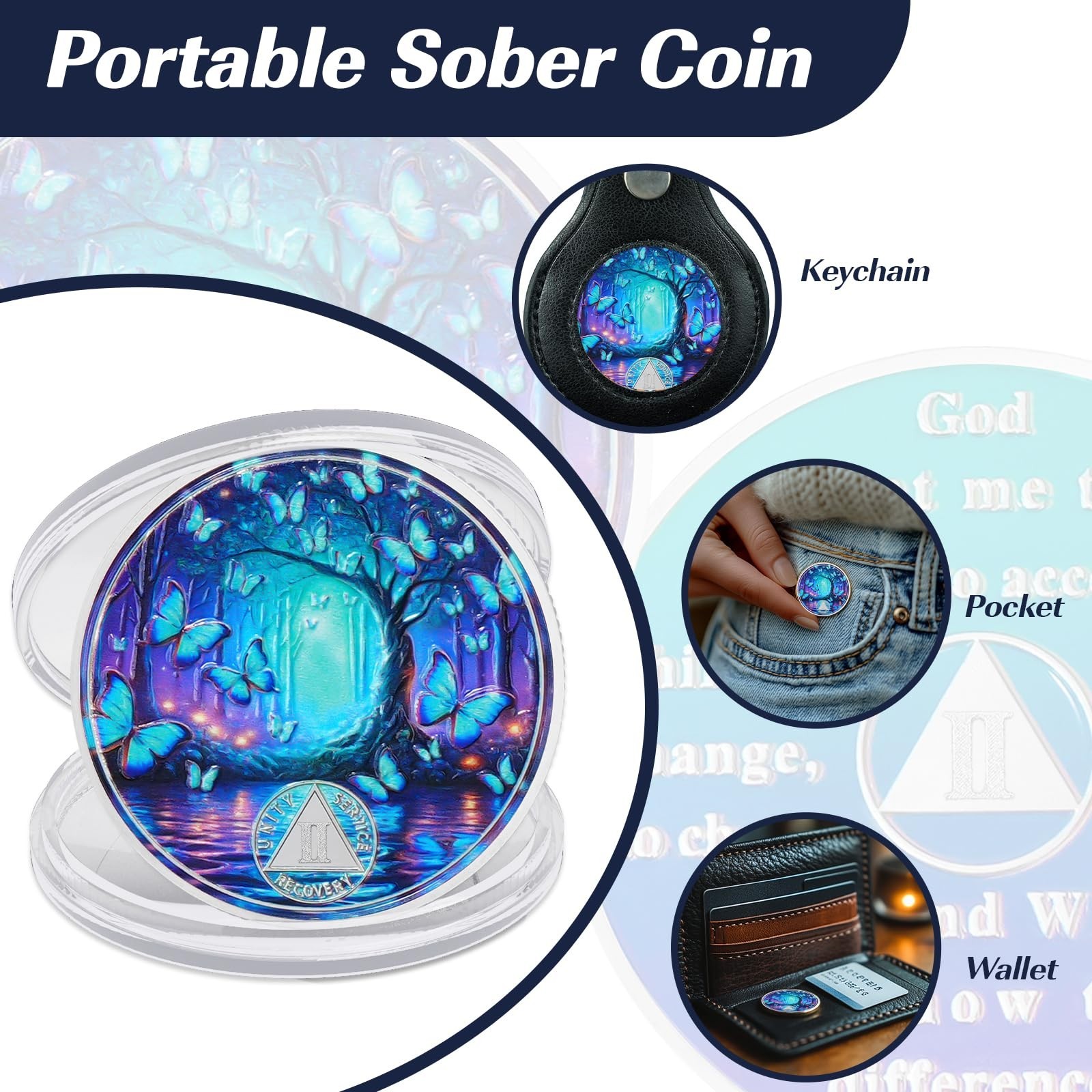 Butterfly Forest 2 Year Sobriety Coin, Affirmation AA Coins, Addiction Recove…