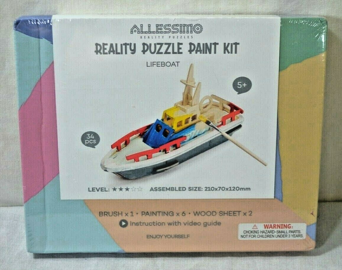 Allessimo Reality 3D Wooden Lifeboat Puzzle Model Paint Kit Toys for Kids Puzzle
