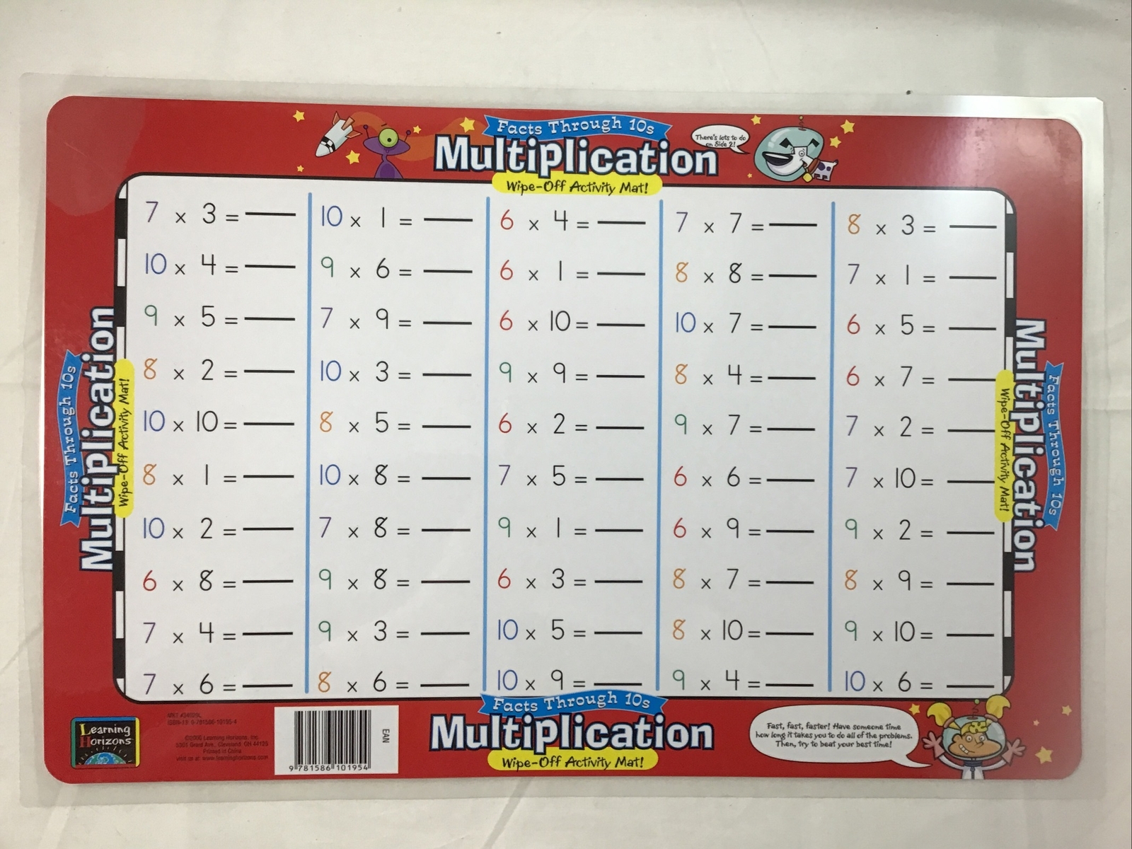 Facts Through 10’s Multiplication Wipe Off Activity Mat Learning Horizons 2000