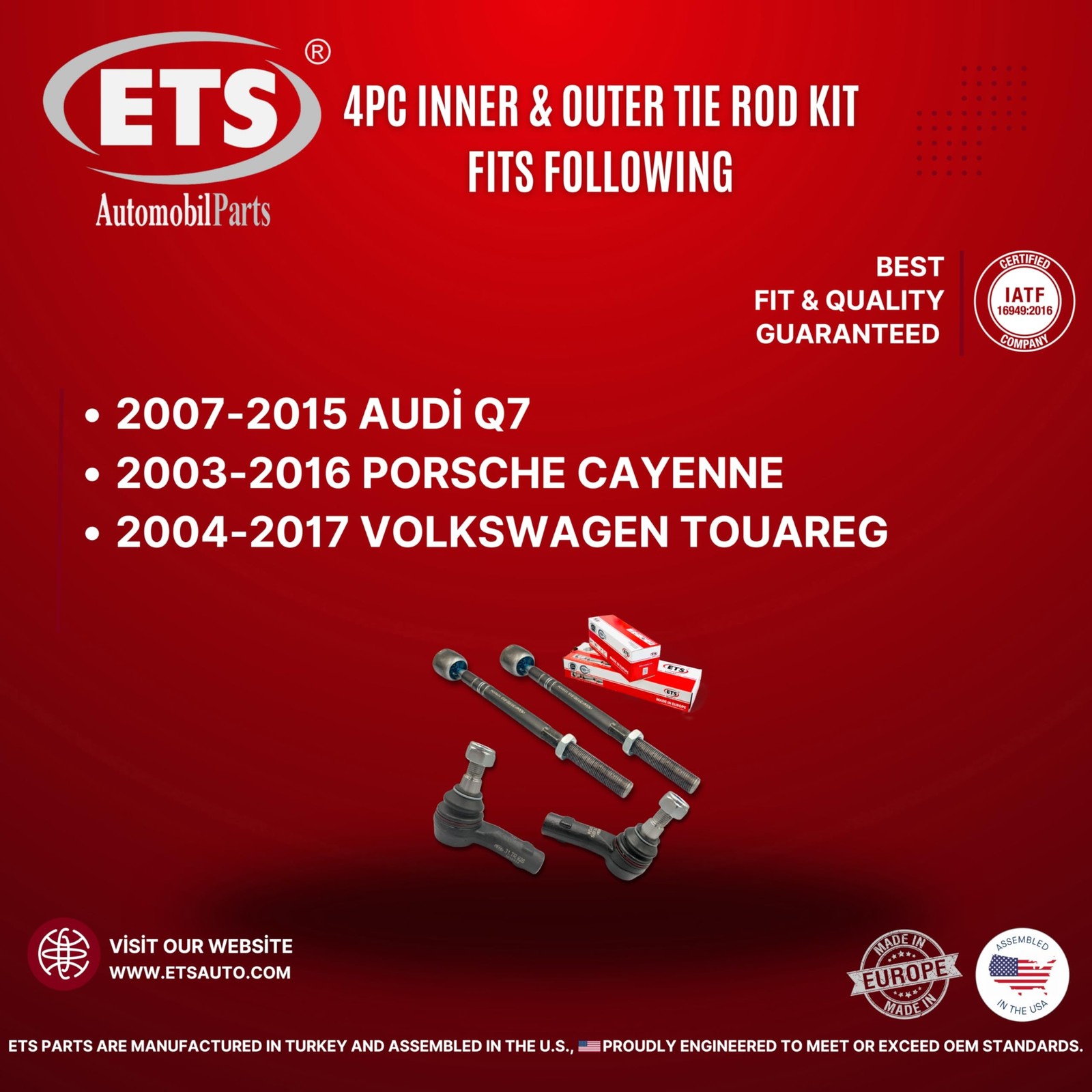 ETS 4Pc Inner Outer Tie Rod End Kit ES800655, ES800656, EV801090 Fits 2007-20…