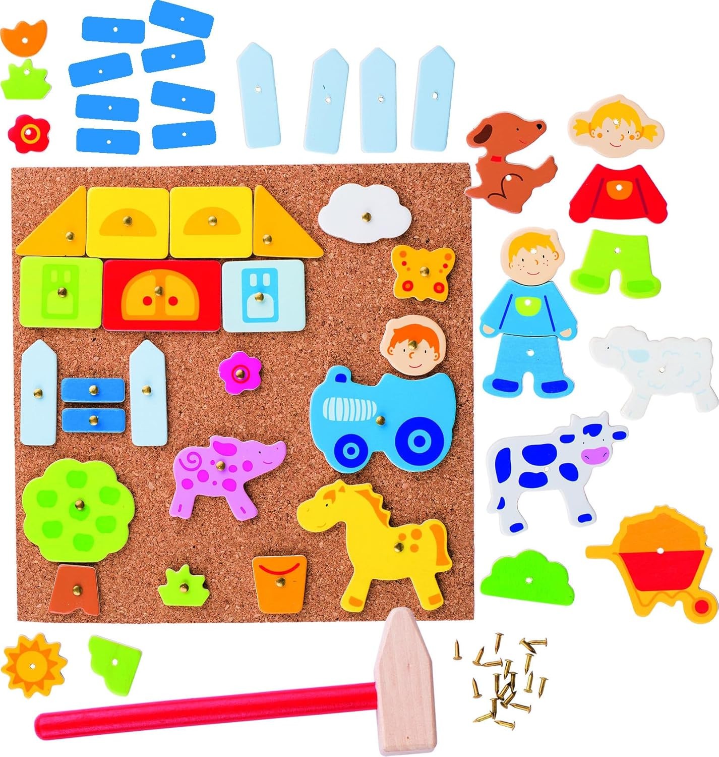 Goki 58555 Farm Hammer and Nail Toy Set, Mixed