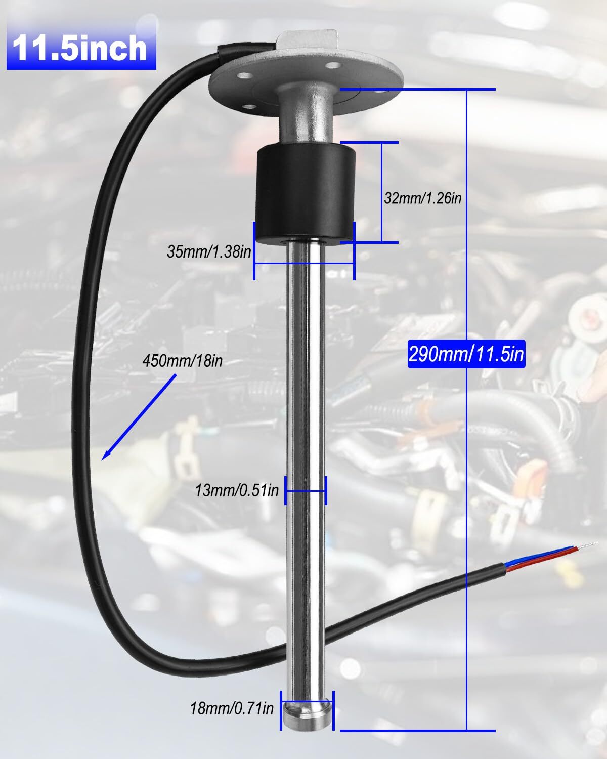 0-90ohm Fuel Sending Unit, 11.5″ Boat Fuel Sender 290mm Stainless Steel Water