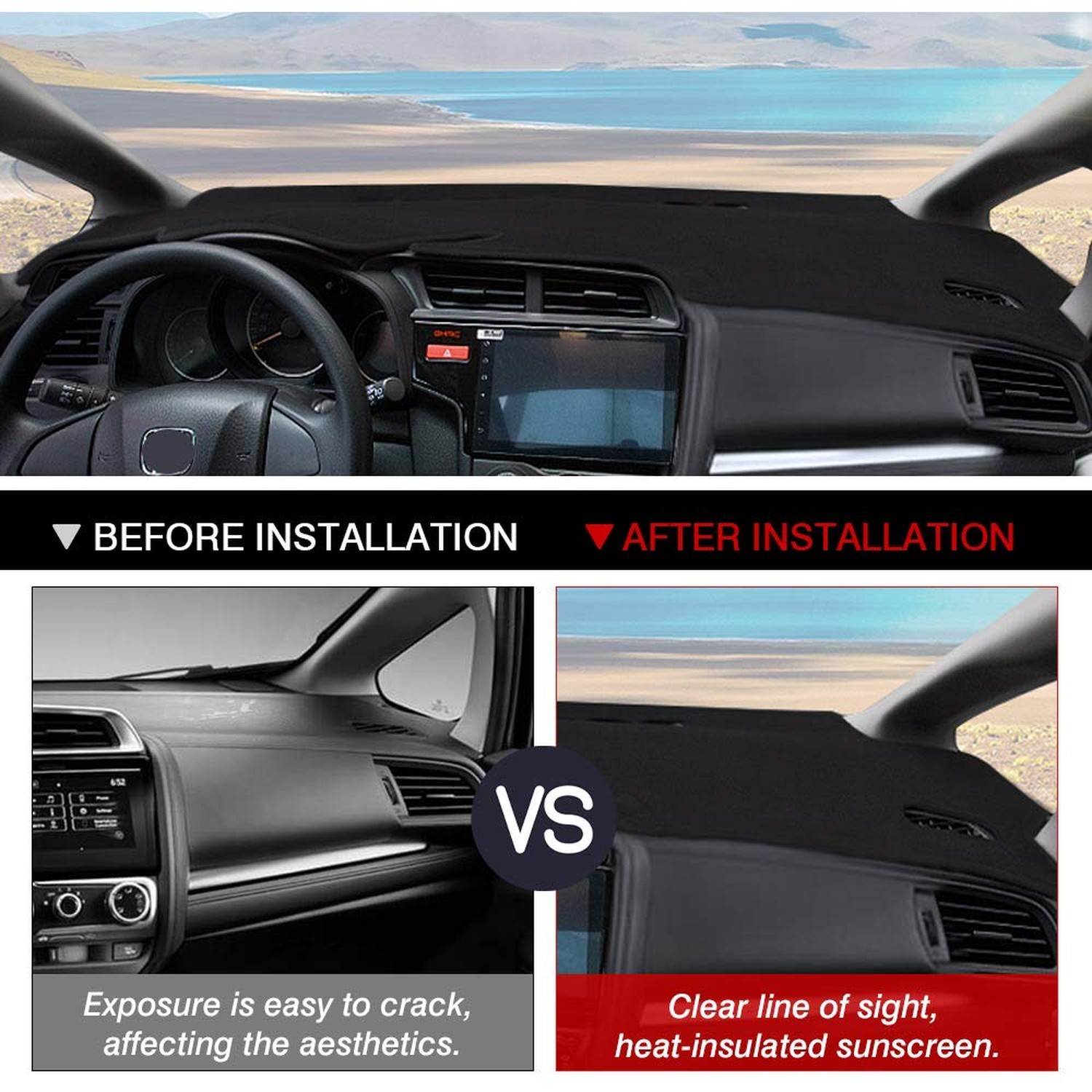 CARTIST Dashboard Cover Mat for 2015-2018 2019 2020 Honda Fit Accessories Das…