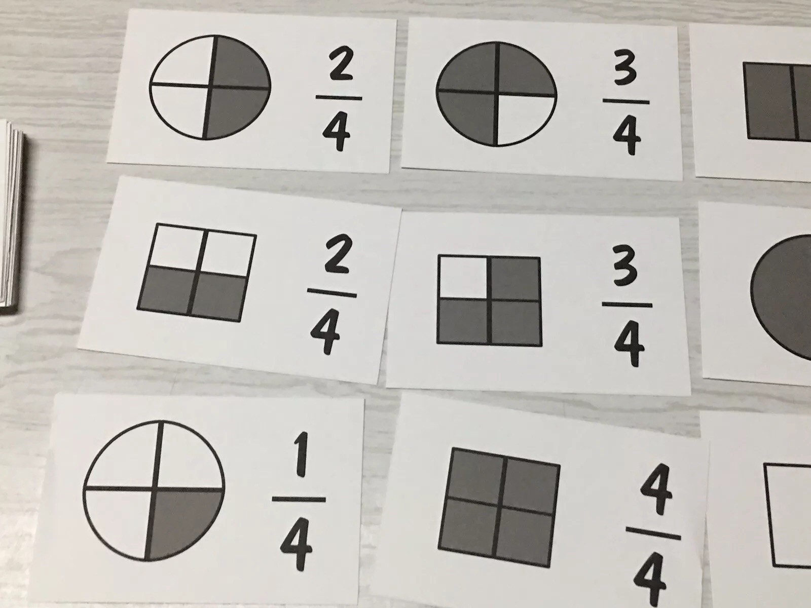Laminated Equivalents Fraction Flash Cards. Preschool thru 3rd math flashcards.
