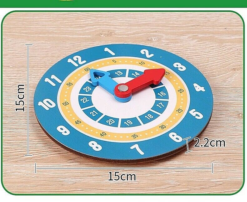 Children Montessori Wooden Math Clock Toys Hour Minute Second Home Teaching Aid.