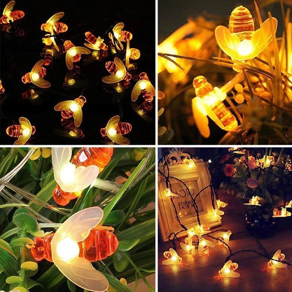 Solar Outdoor Bumble Bee Lights, 20 LED Waterproof Garden Fairy Decoration