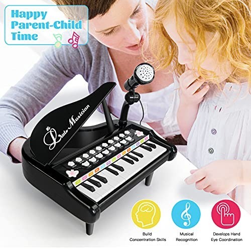 Toddler Piano – 24 Keys Black Baby Piano Toys with Microphone, Birthday Gifts…