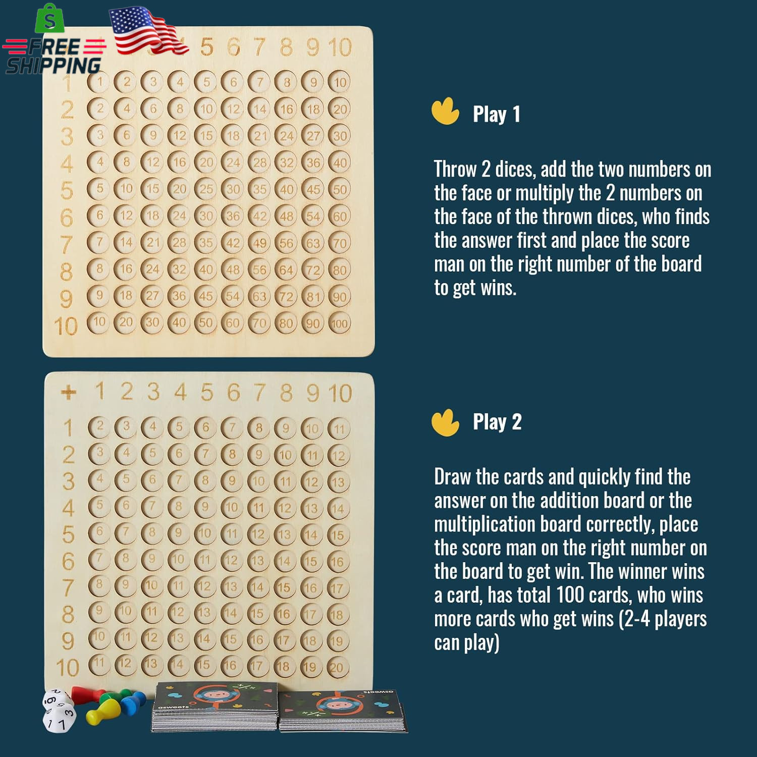 Asweets 2 in 1 Wooden Montessori Multiplication Addition Board Game Montessori T
