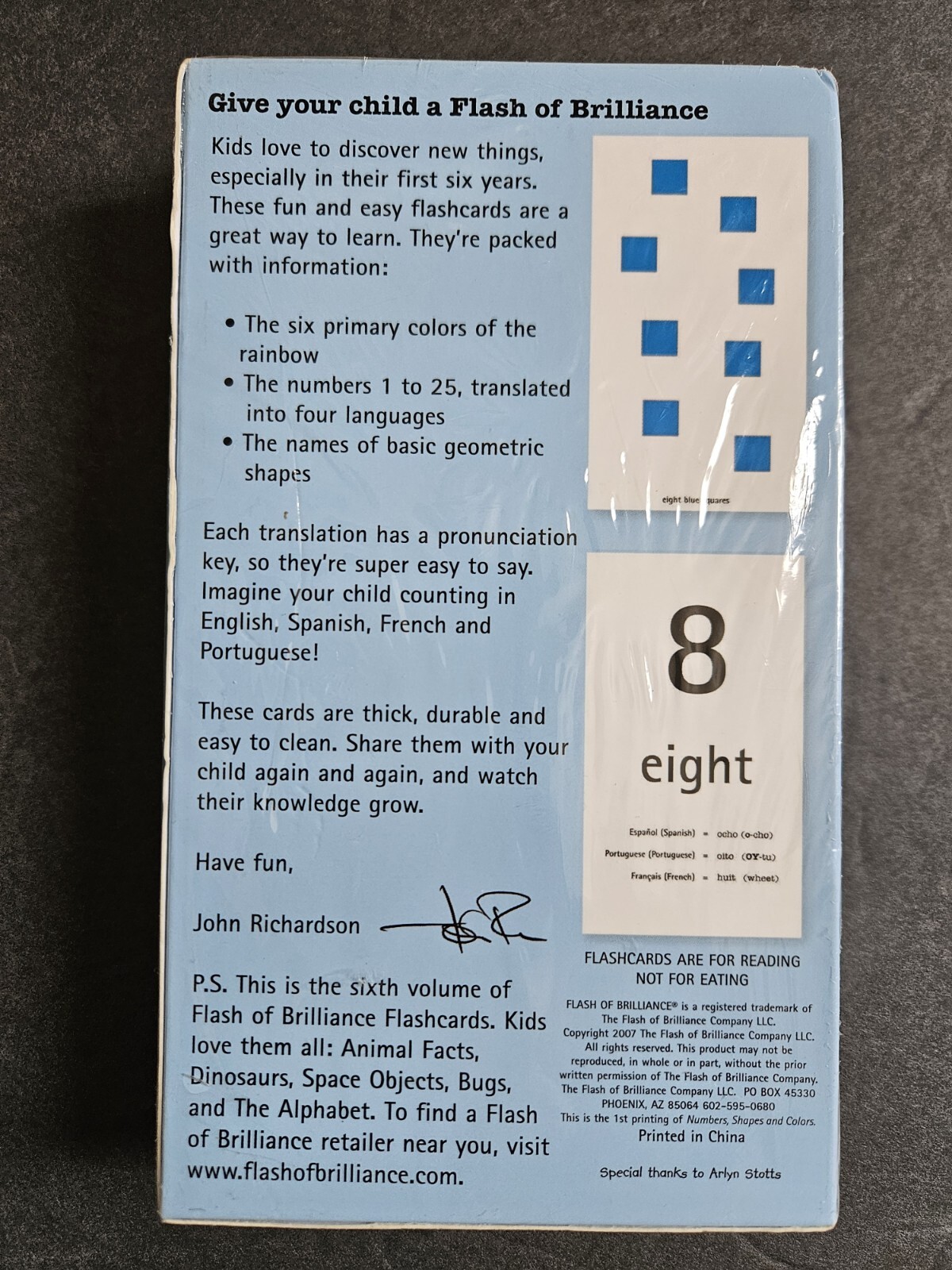 Flash Of Brilliance Numbers, Shapes, Colors Flash Cards Volume 6 First Edition