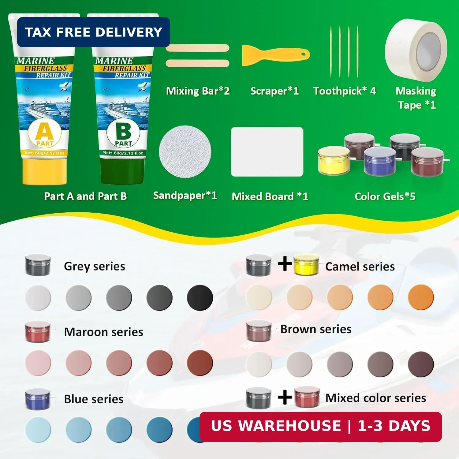 Marine Fiberglass Repair Kit, 4.2 oz Gel Coat Repair Kit for Boats, Fiberglass R