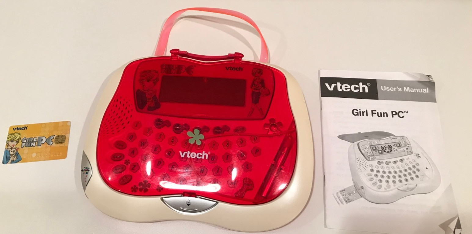 Pink VTech Girl Fun PC Toy with Card. Purse Pals with Cat. Works.