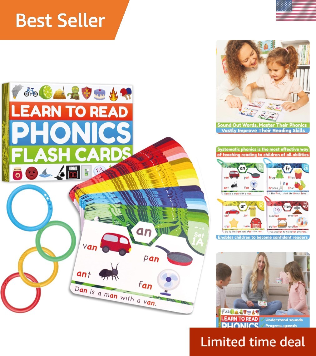 Fun Phonics Flash Cards – 62 Cards with Games for Kids Aged 4-8 Learning System