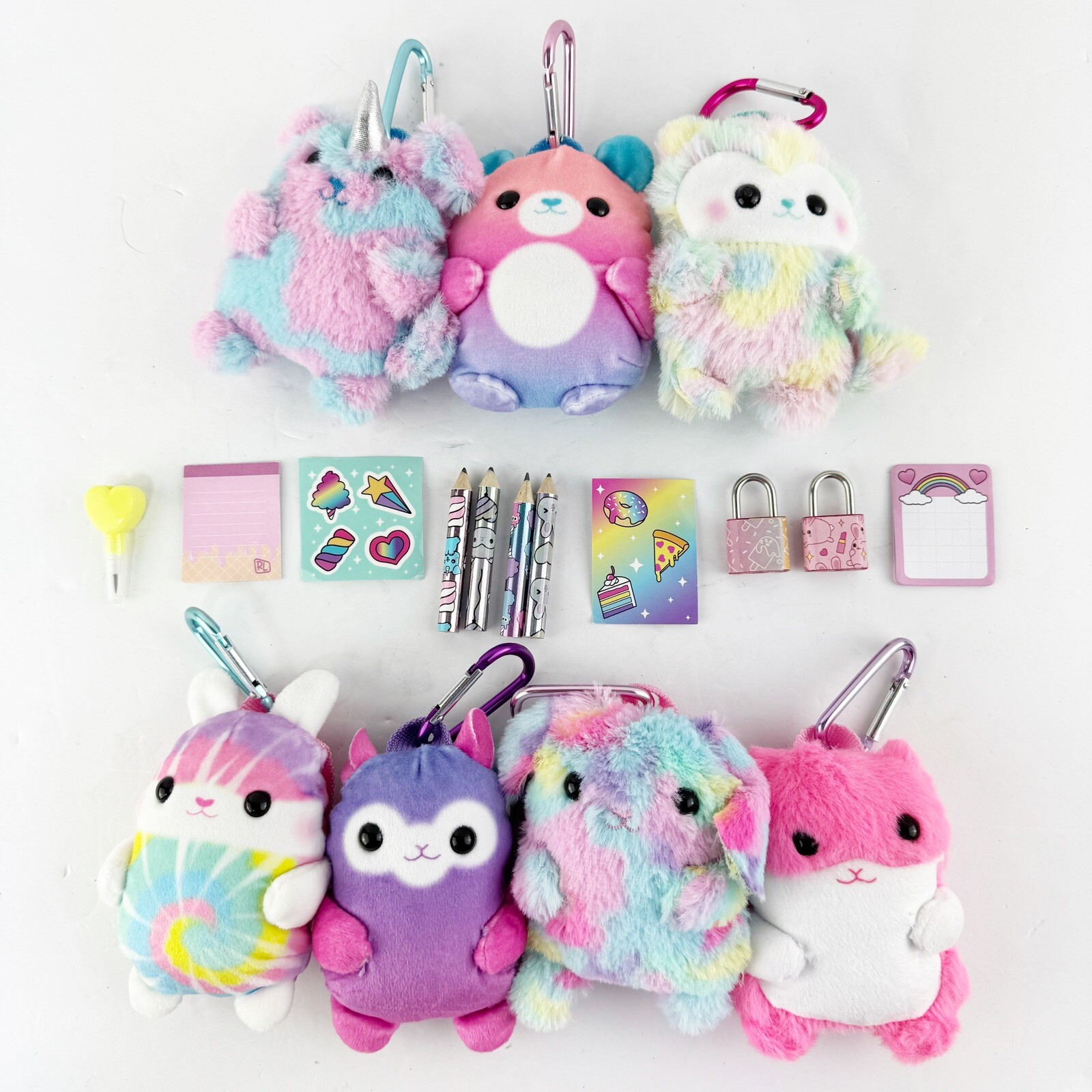 Lot of 7 Miniature Animal Backpack Clip Ons With Fun Accessories & Tools
