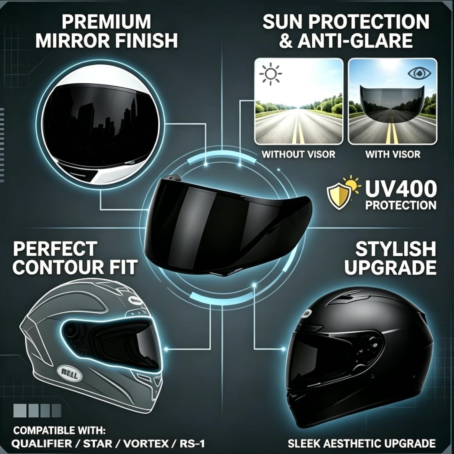 PSLER Qualifier Visor- Qualifier DLX Shatterproof Helmet Visor Motorcycle Face S