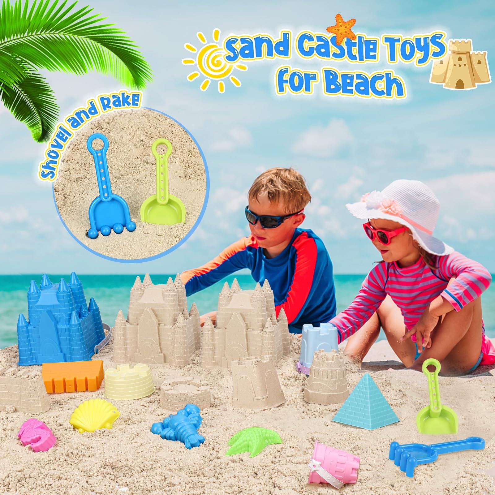 FUSPWEAO Beach Toys Sand for Kids, Castle Medium, Colorful
