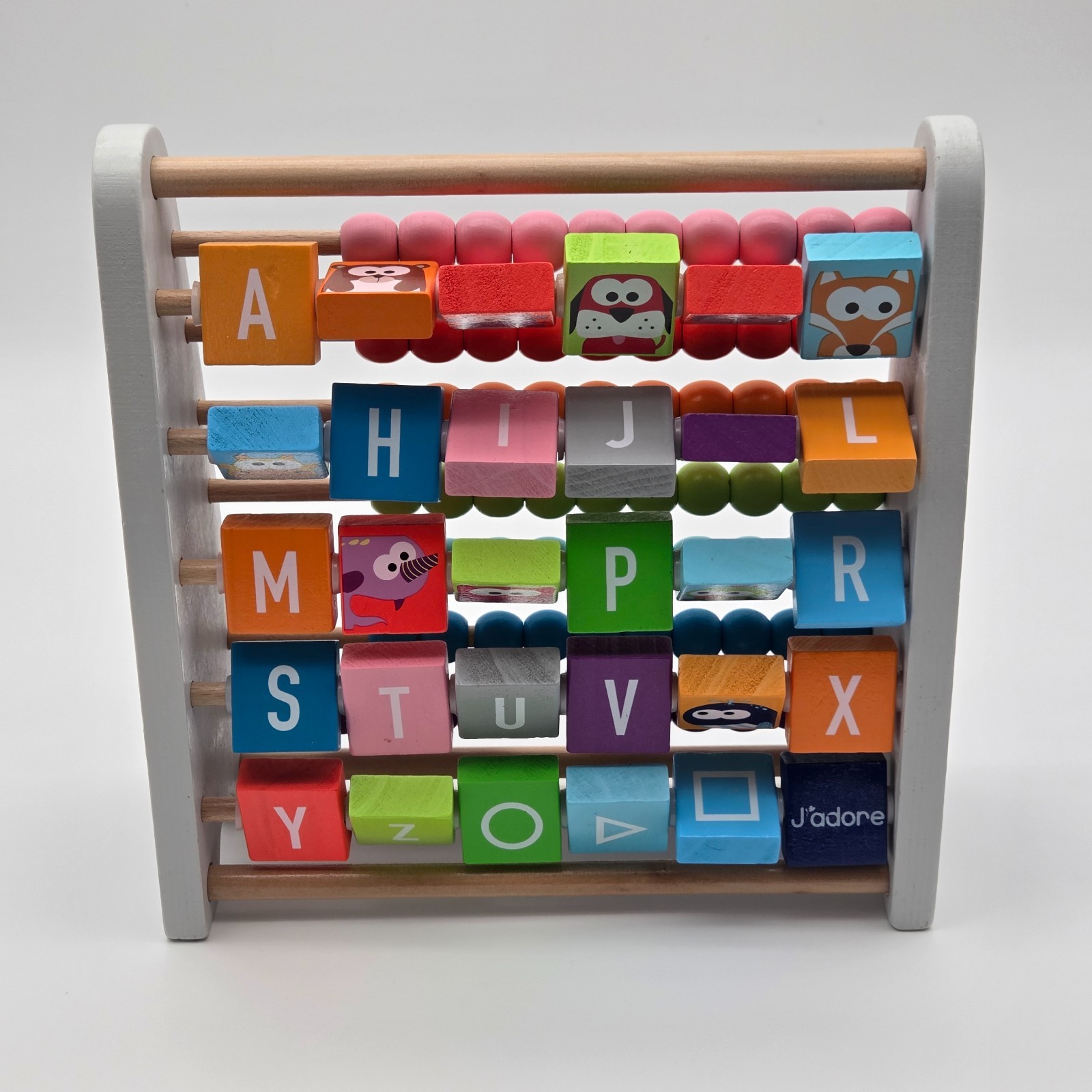 J’adore Double Sided Abacus-Letter and Animals, Multicolor