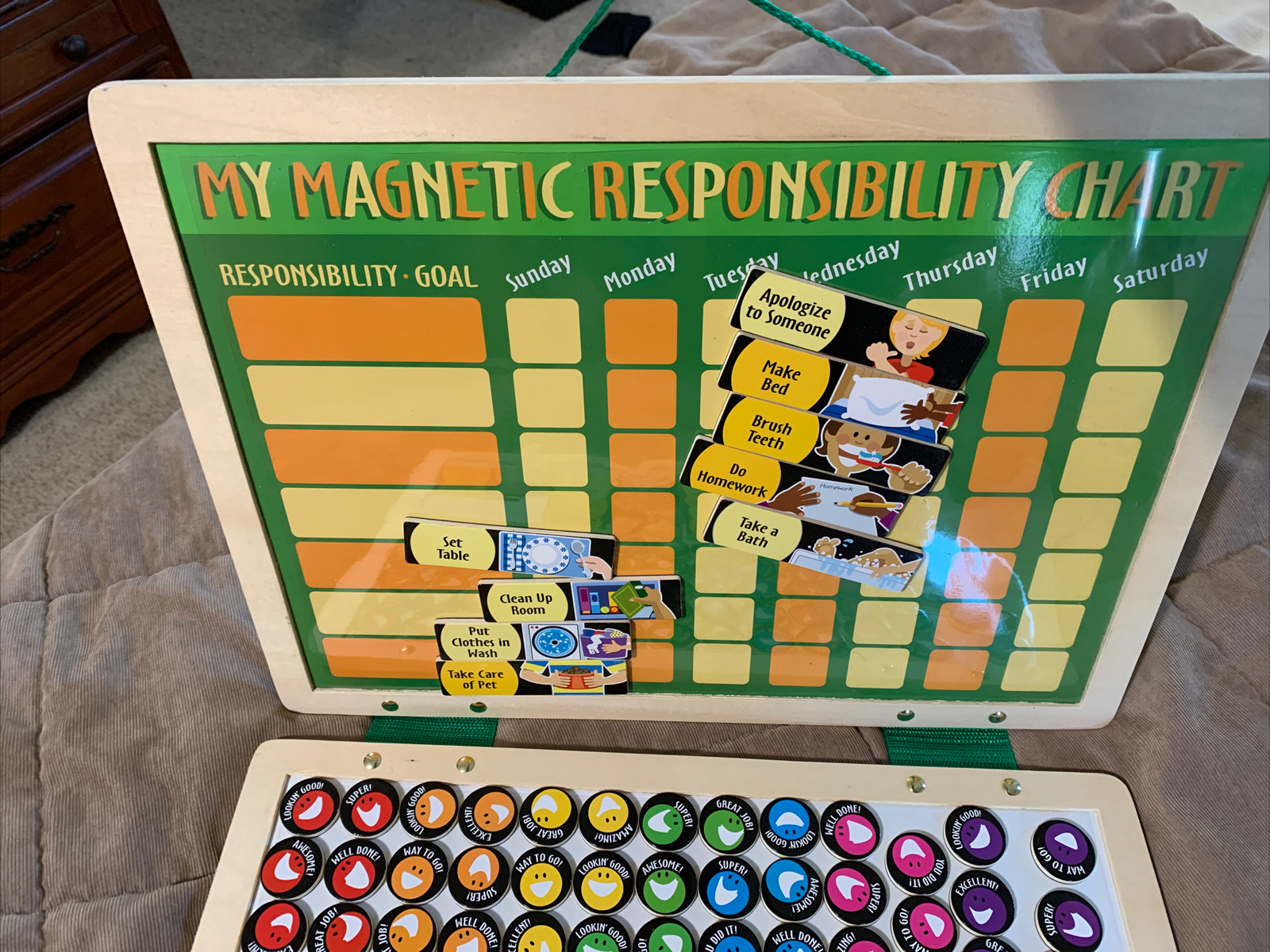 Magnetic Responsibility Chart for children Whiteboard Tasks Praise Magnets VGC