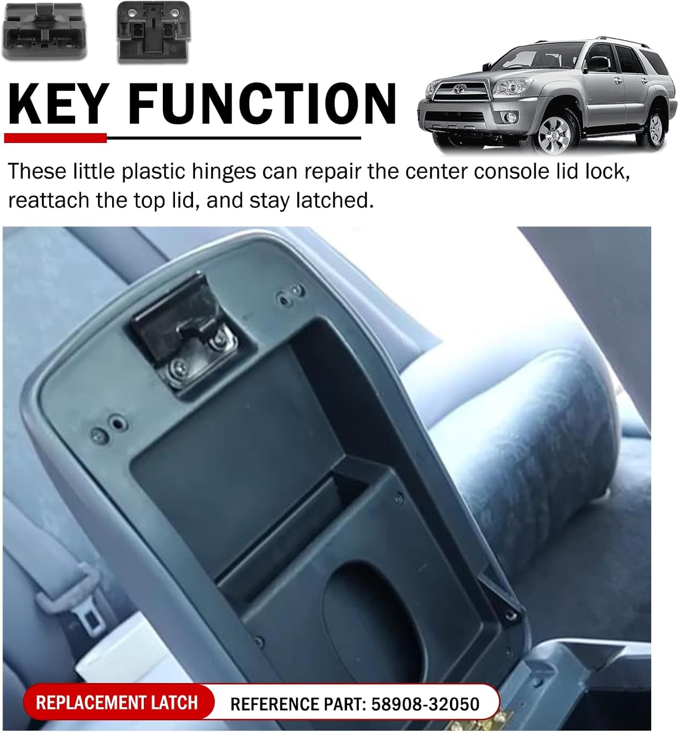 (2 Pack) Center Console Cover Lock Sub Assy Center Console Armrest Lid Latch Fit