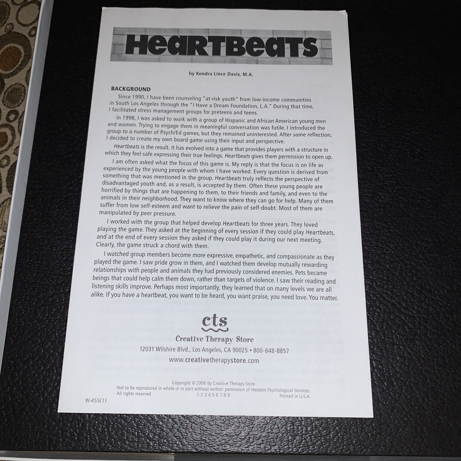 Creative Therapy Store Game HEARTBEATS. By Kendra Lince Davis