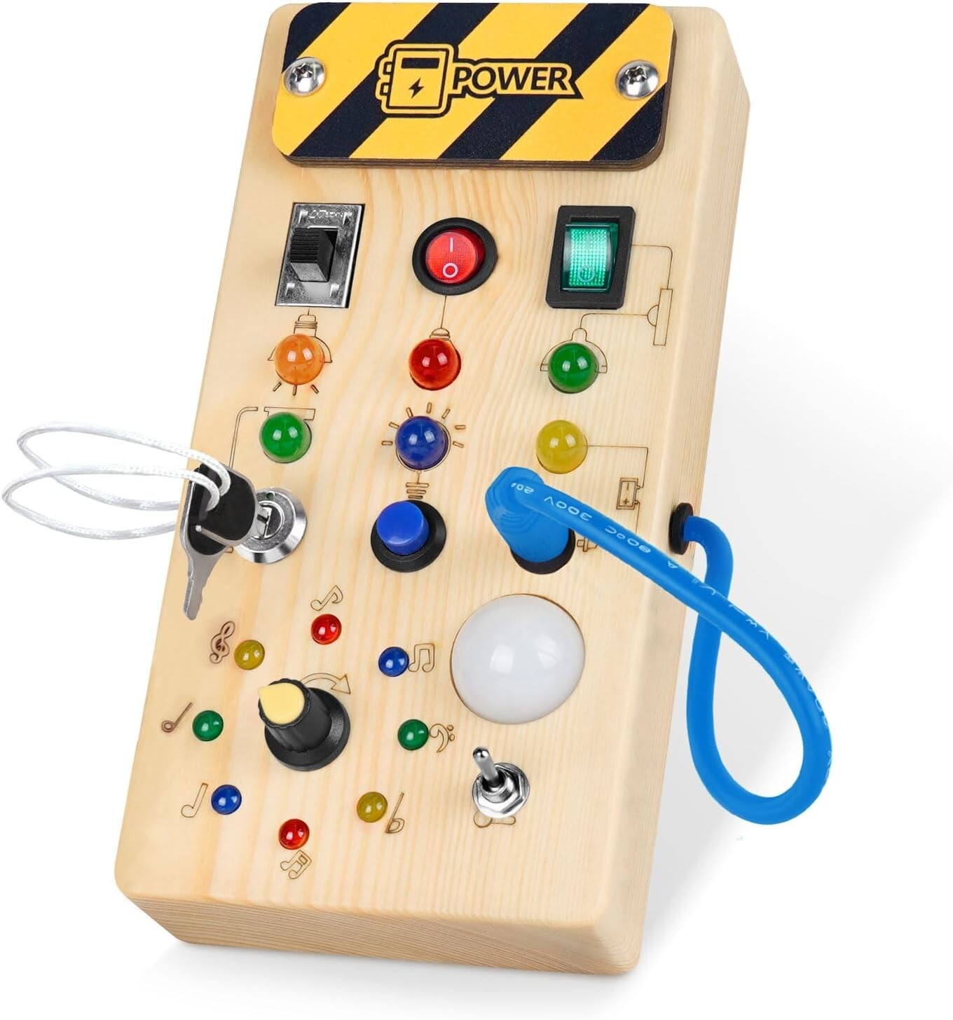 Handcrafted Montessori Busy Board for Ages 1+, 8 LED Lights for Sensory Learning