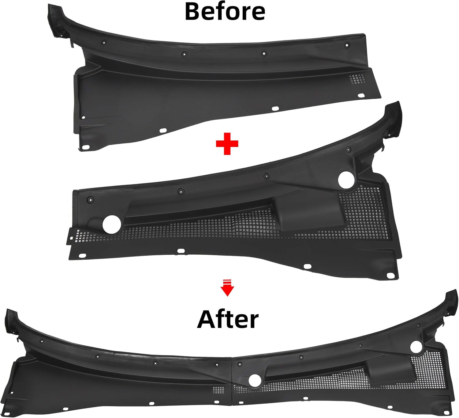 Wiper Cowl Grille for 2001-2007 Ford Escape & Mercury Mariner – Set of 2 Black
