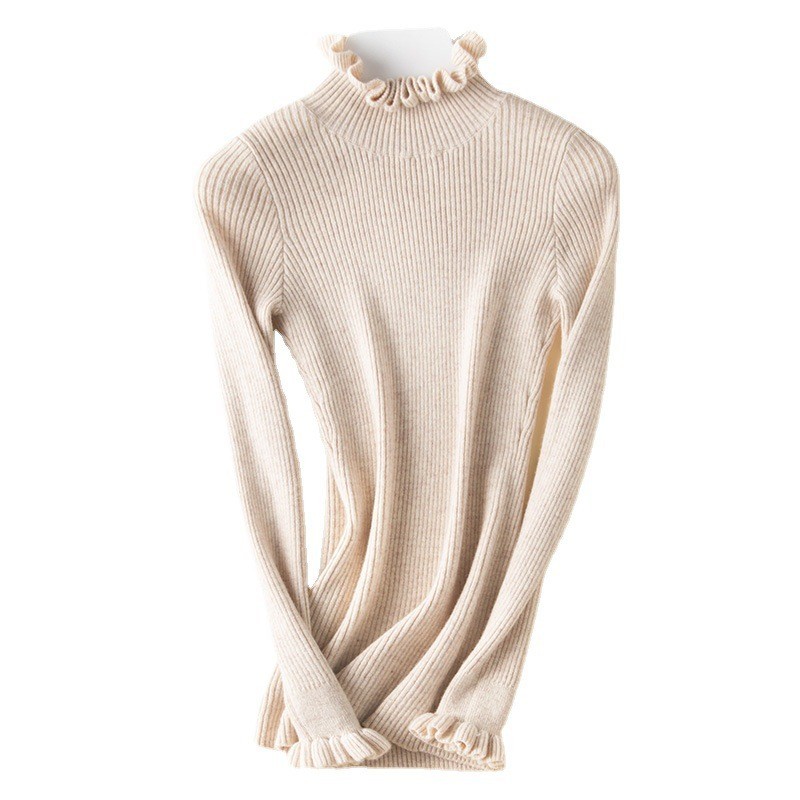 new styles of black fungus lace semi high neck sweater women’s pullover