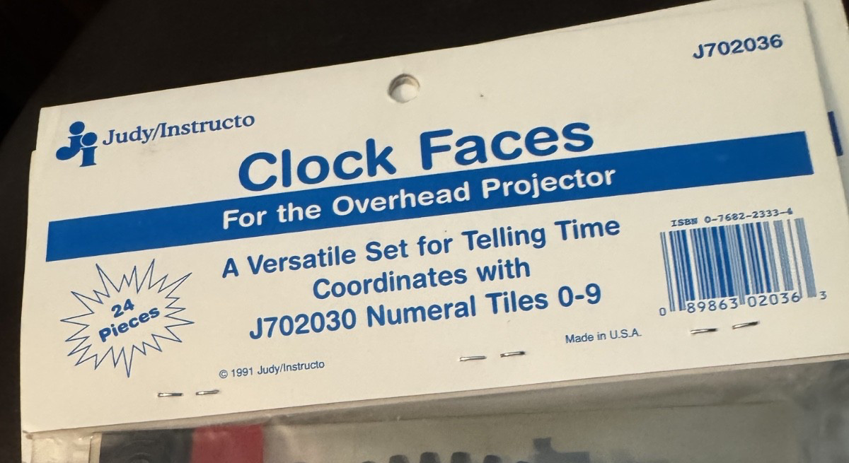 JUDY CLOCK FACES FOR OVERHEAD PROJECTOR J702036 24 PIECES NUMERAL TILES 0-9