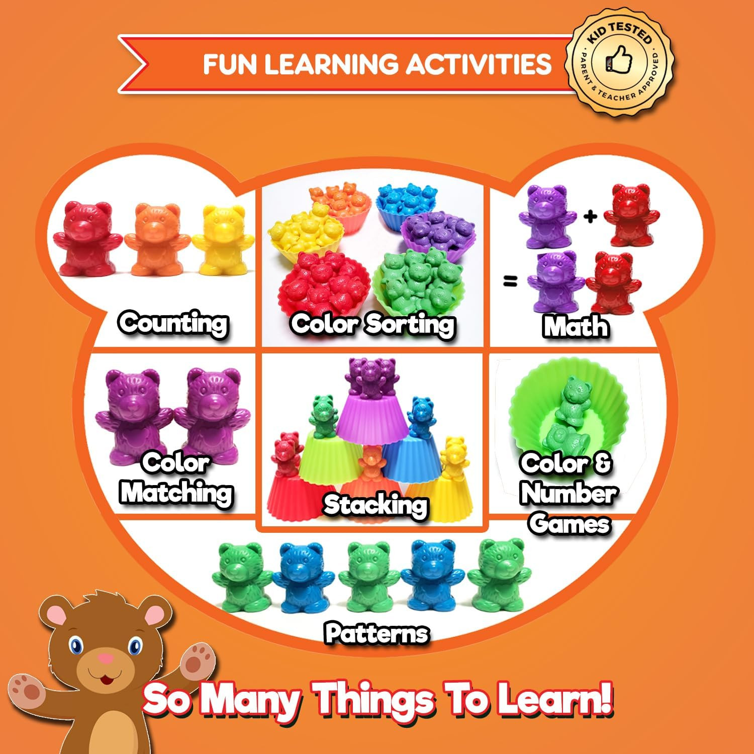 Jumbo Counting Bears with Stacking Cups – Montessori Educational Sorting Rainbow