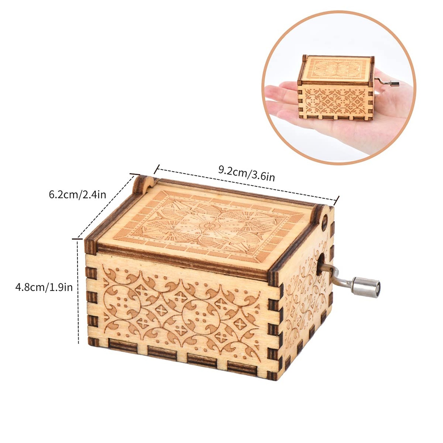 Wood Music Box, Wooden Hand Crank Musical Instrument with Melody Happy Birthd…