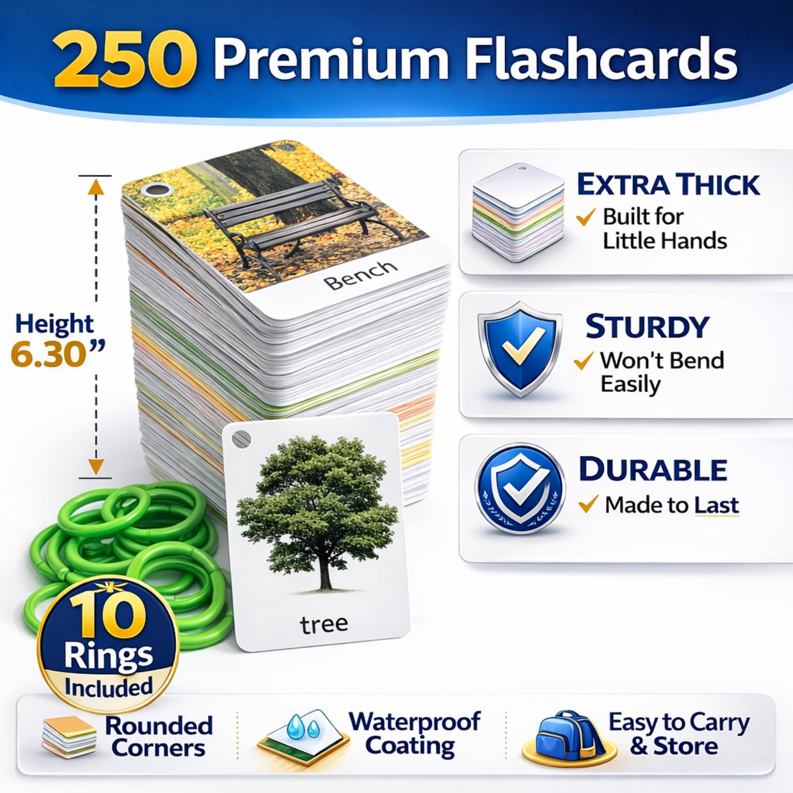 500 Words Thick & Sturdy Learning Flash Cards for Toddlers 1-3 with Rings – 1…