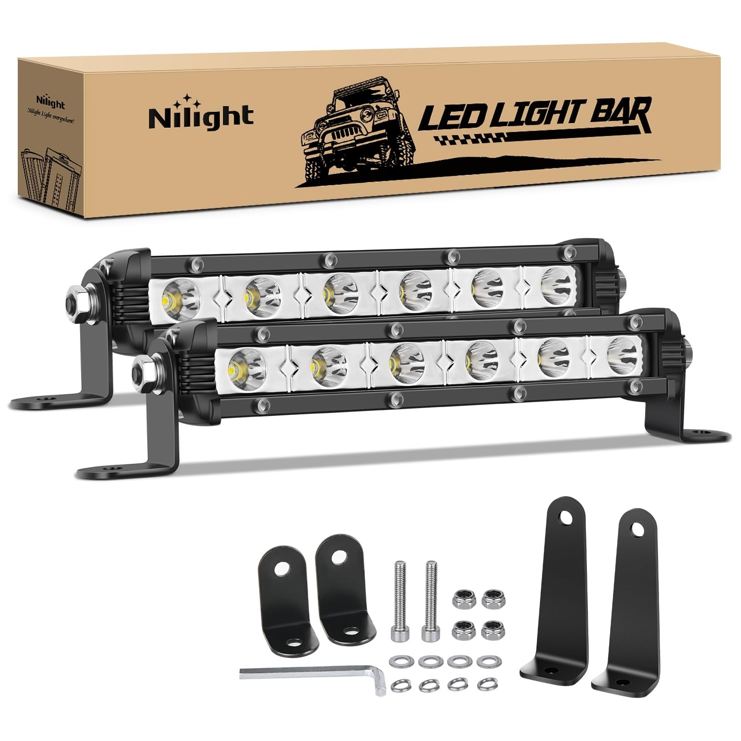 Nilight 7 Inch Ultra Slim Single Row 18W LED Fog Light Spot Pods 2PCS Off Road