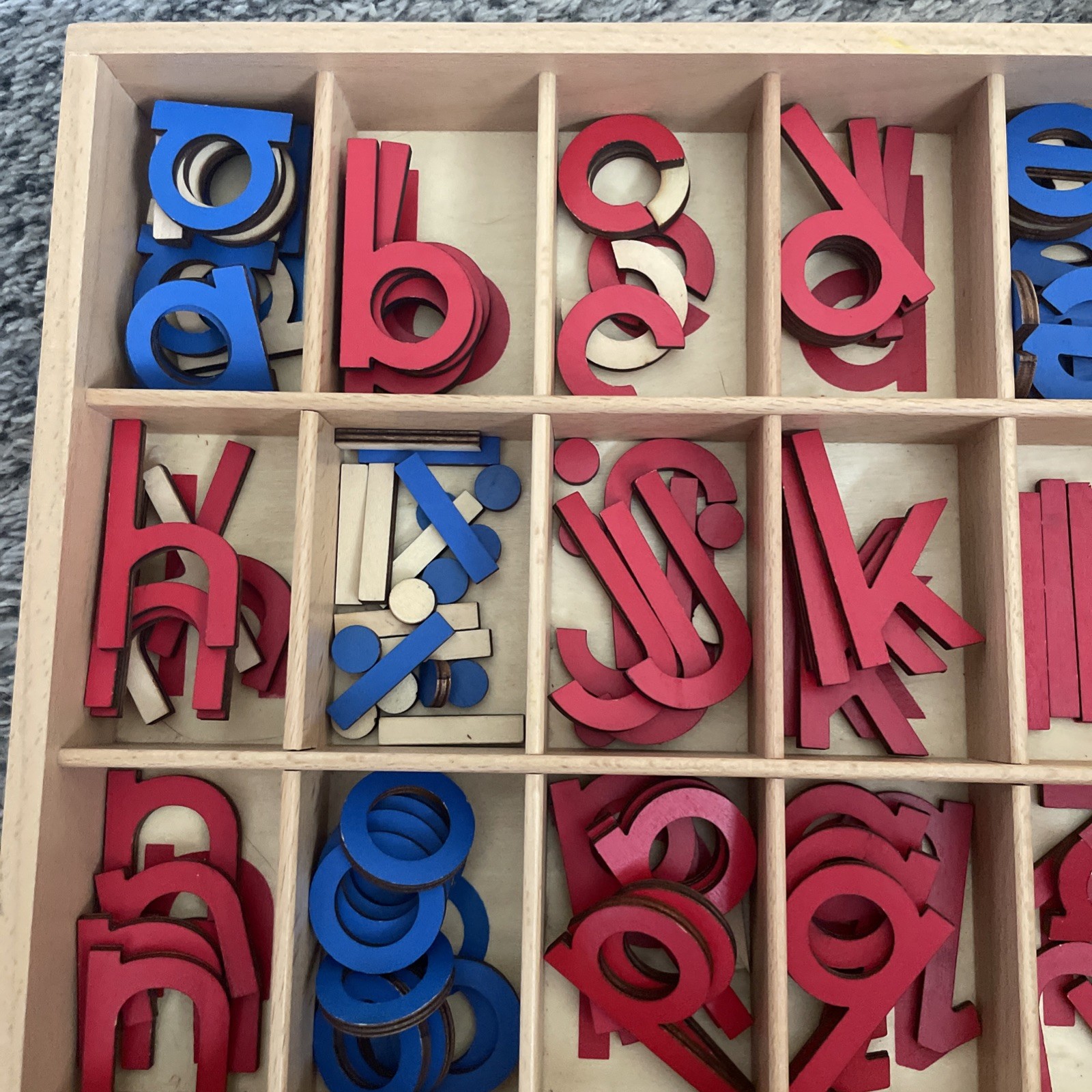 Montessori Wooden Movable Alphabet Medium Lowercase & wooden Box