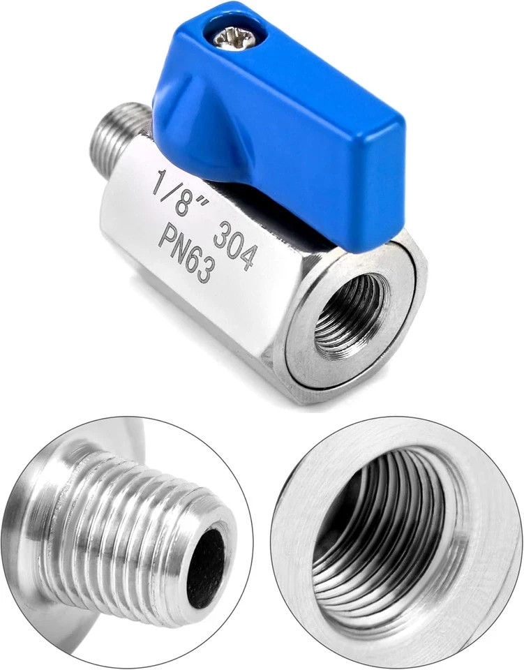 Mini Ball Valve, 4 Pack 1/8″ NPT Thread Female and Male 304 Stainless Steel Shut