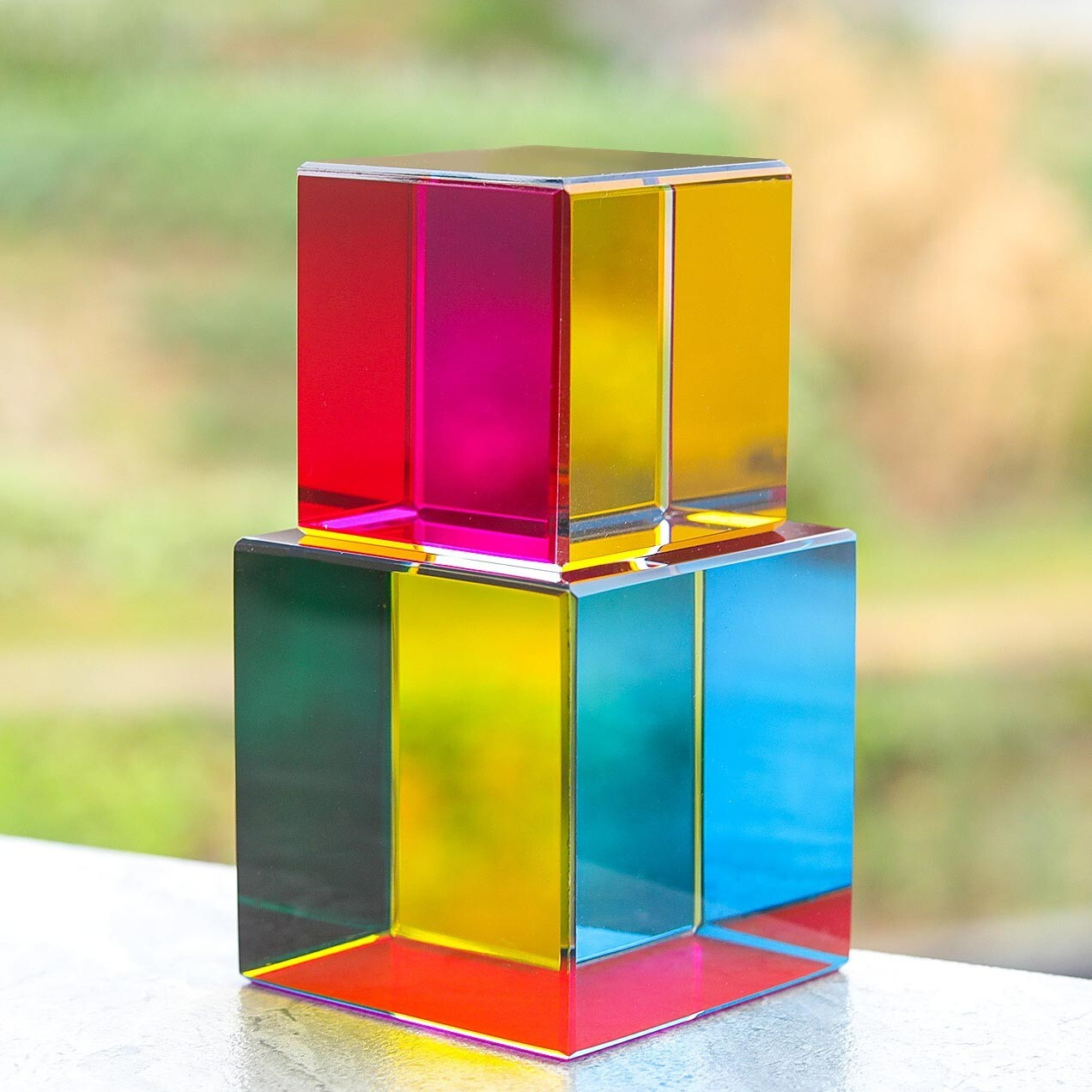 Rainbow Crystal Cubes Figurines Gifts Cube Glass Color Cube Prism for Home Decor