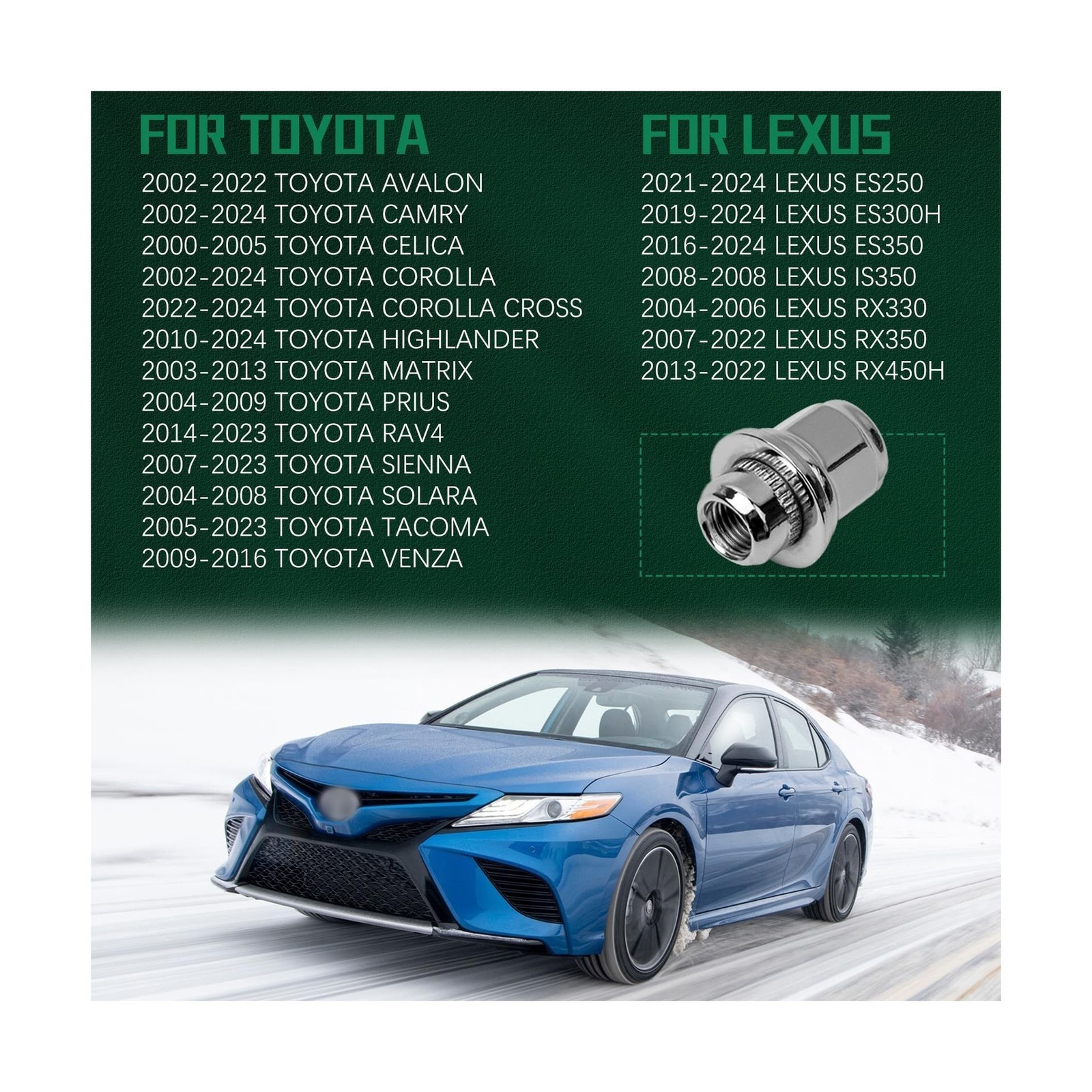 Lug Nuts – M12x1.5, for Toyota, Lexus, One-Piece Design, 611-211
