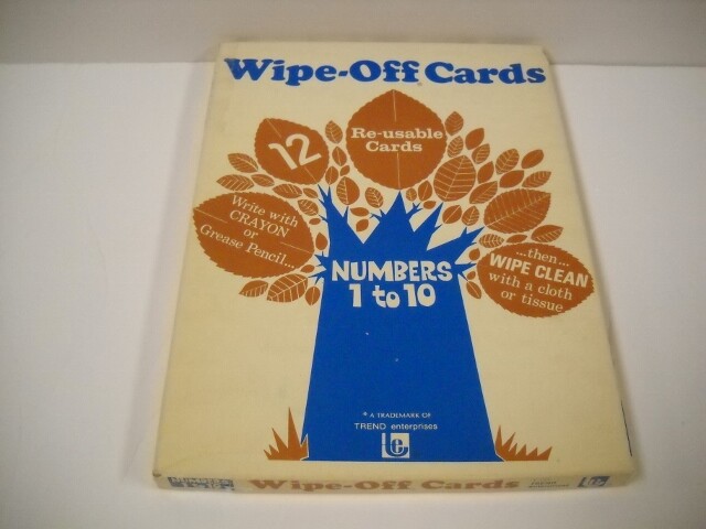 Vintage Wipe-Off Cards Numbers 1-10 Set Of 12 Plastic Coated Trend 1972 Rare!