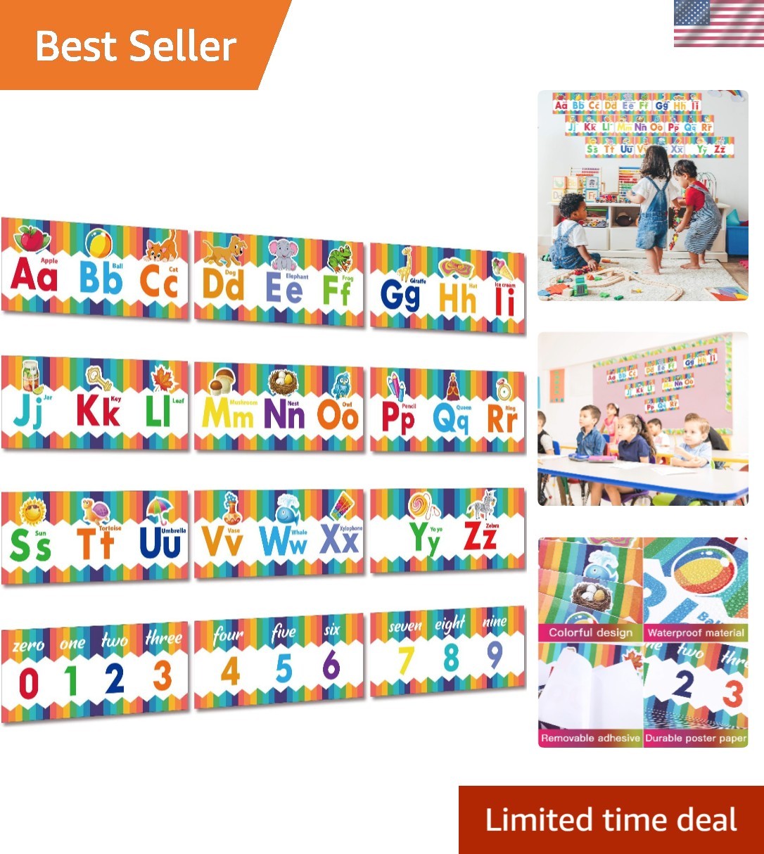 Colorful Animal-Themed Alphabet & Numbers Posters for Nursery Classroom Decor