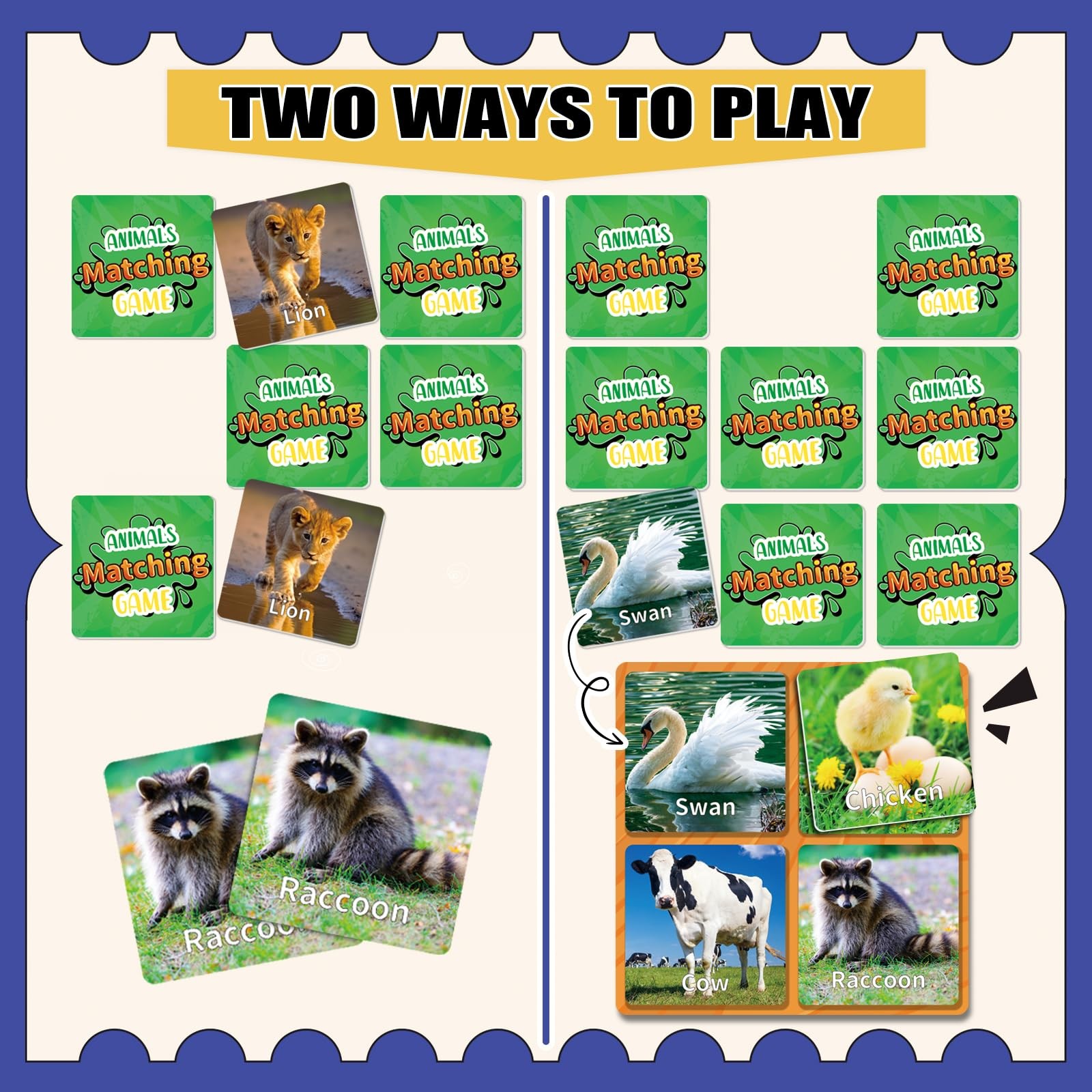 Animal Matching Game for Kids 100PCS Memory Card Game for Toddlers Preschool