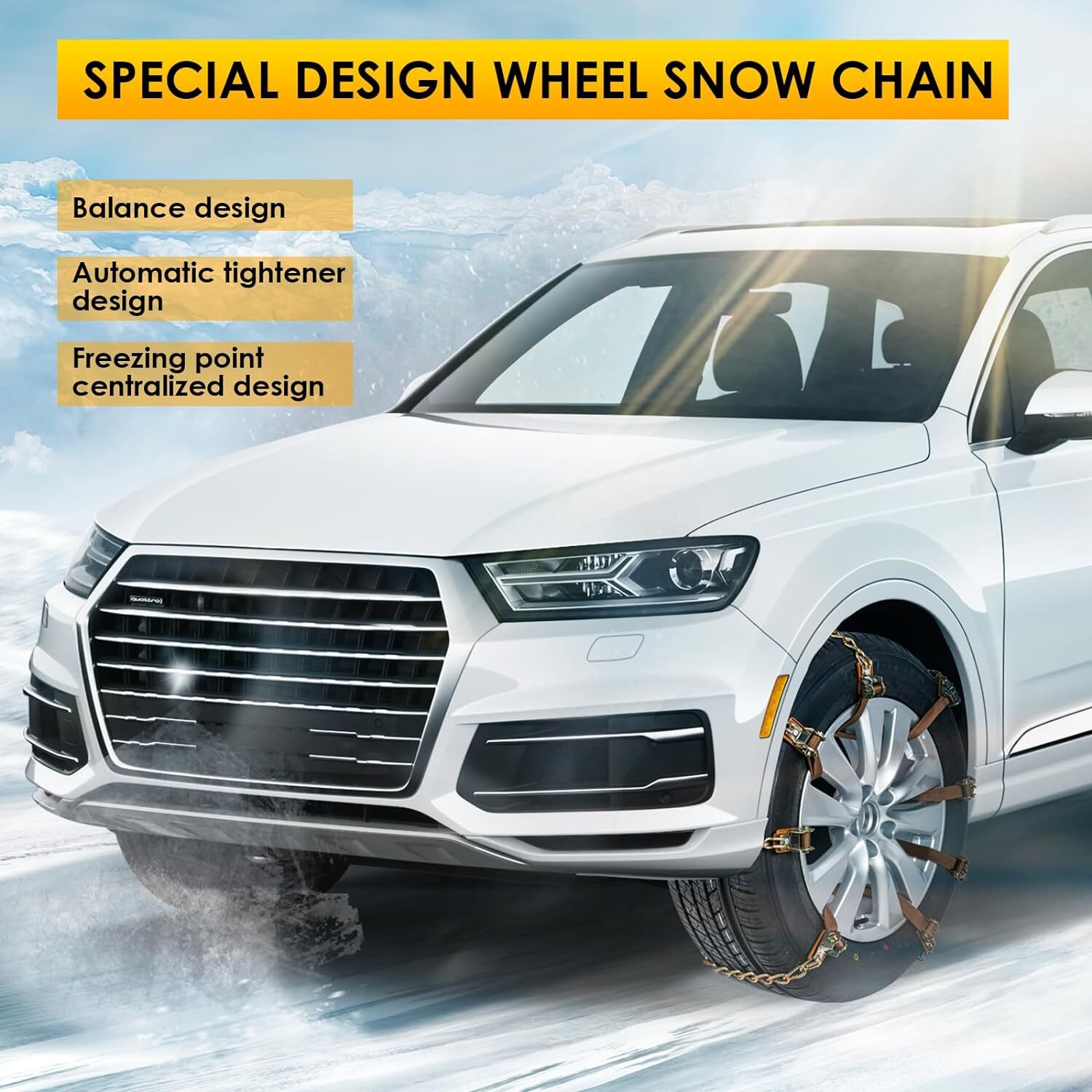 Qoosea Snow Chains Tire Chains for Car Trucks 8 Pieces Universal Thickened