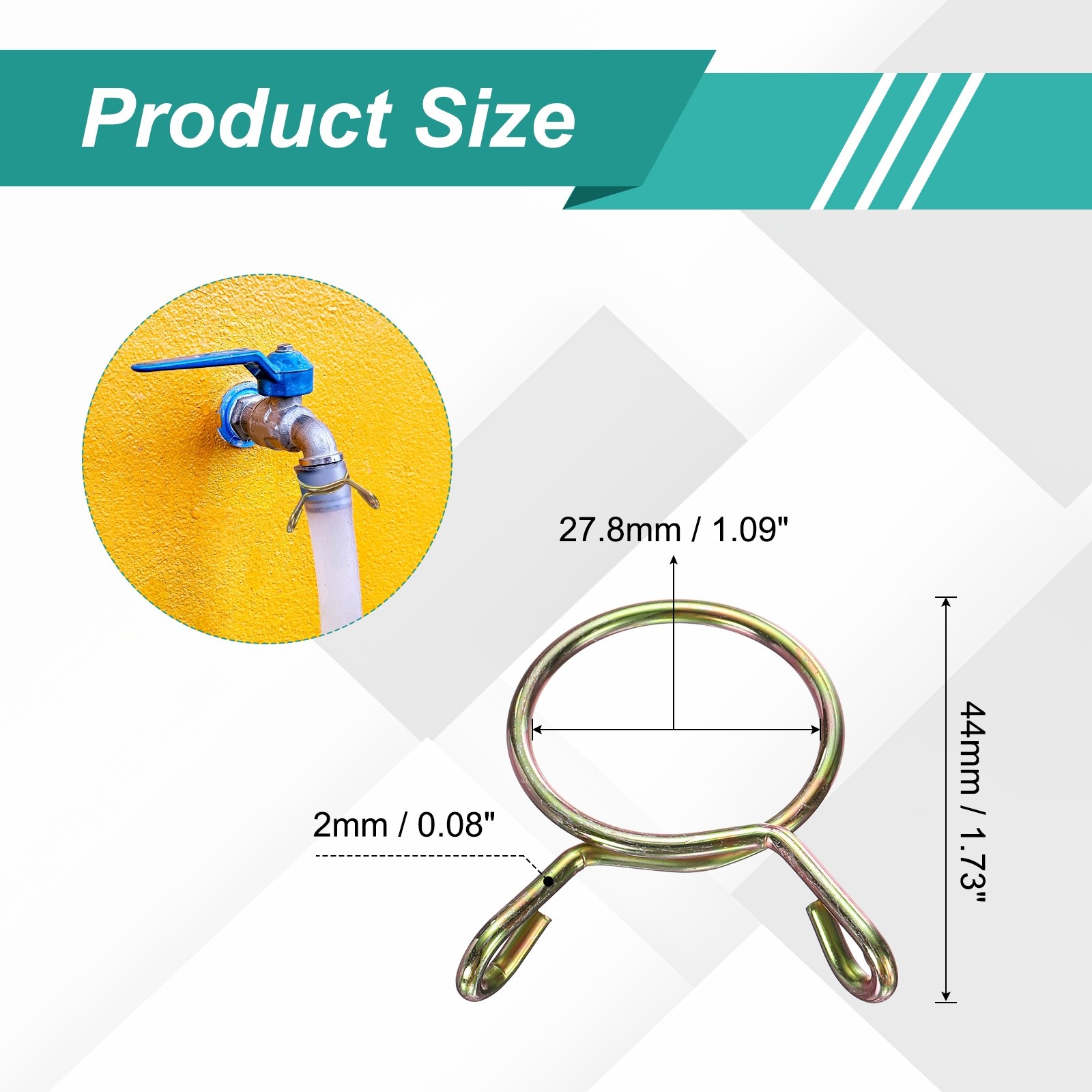 30Pcs 24mm ID 27.8mm OD Fuel Line Hose Clips 65Mn Spring Clips Clamps Gold