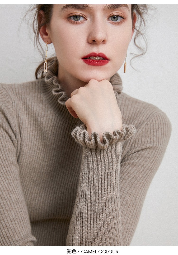 new styles of black fungus lace semi high neck sweater women’s pullover