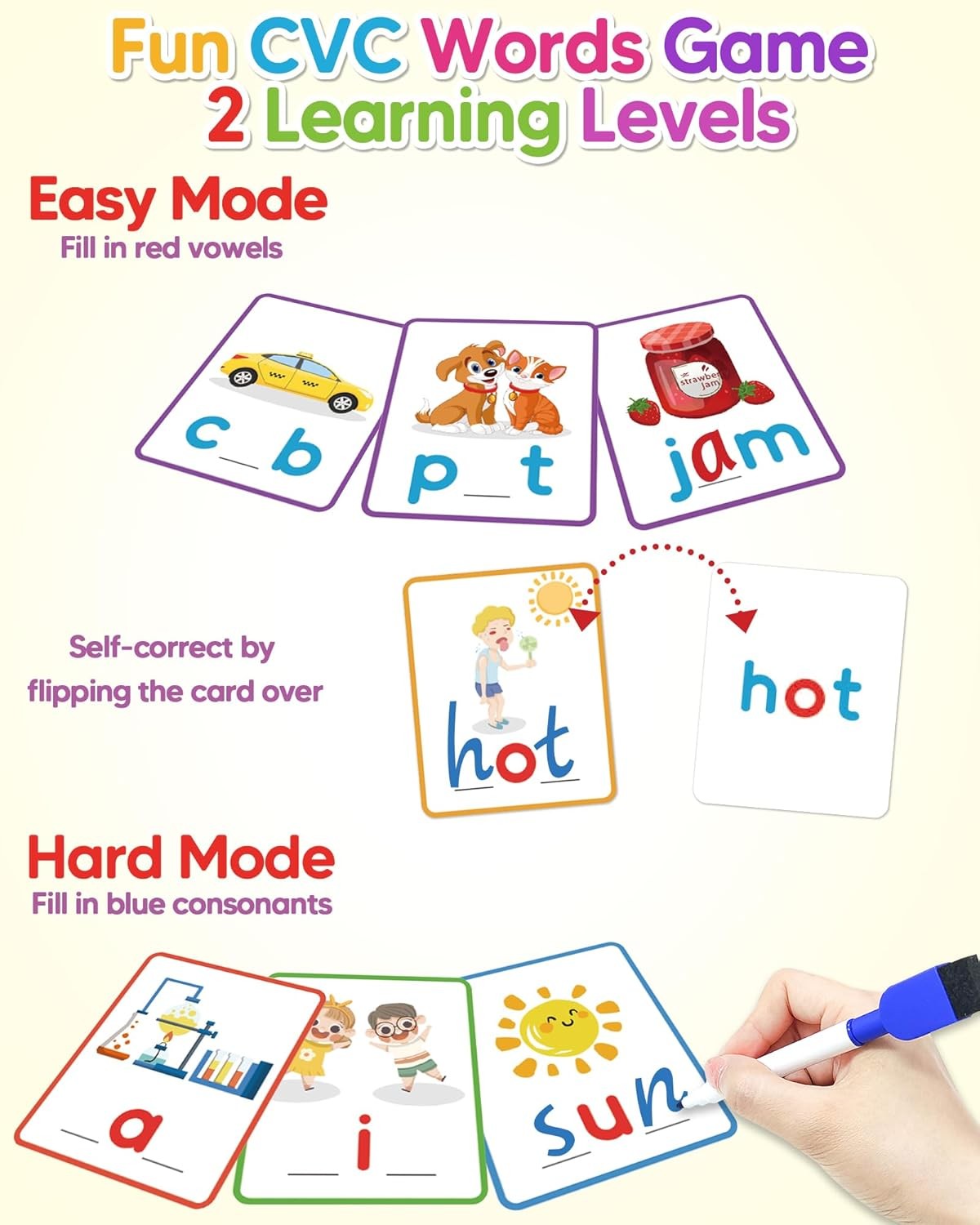 CVC Word Flash Cards Preschool Learning Spelling Games for Kids Toddlers