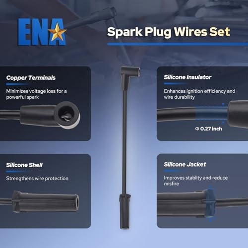 ENA Set of 6 Spark Plug with Wire Set 3.8L Compatible with Buick Chevy Pontiac