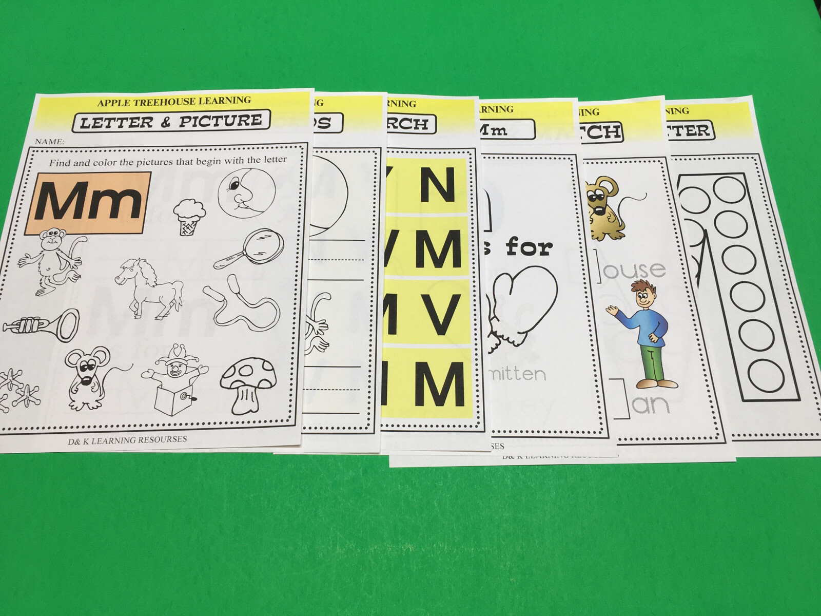 Letter Mm – Apple Treehouse Worksheets – Preschool Teaching supplies 20pgs